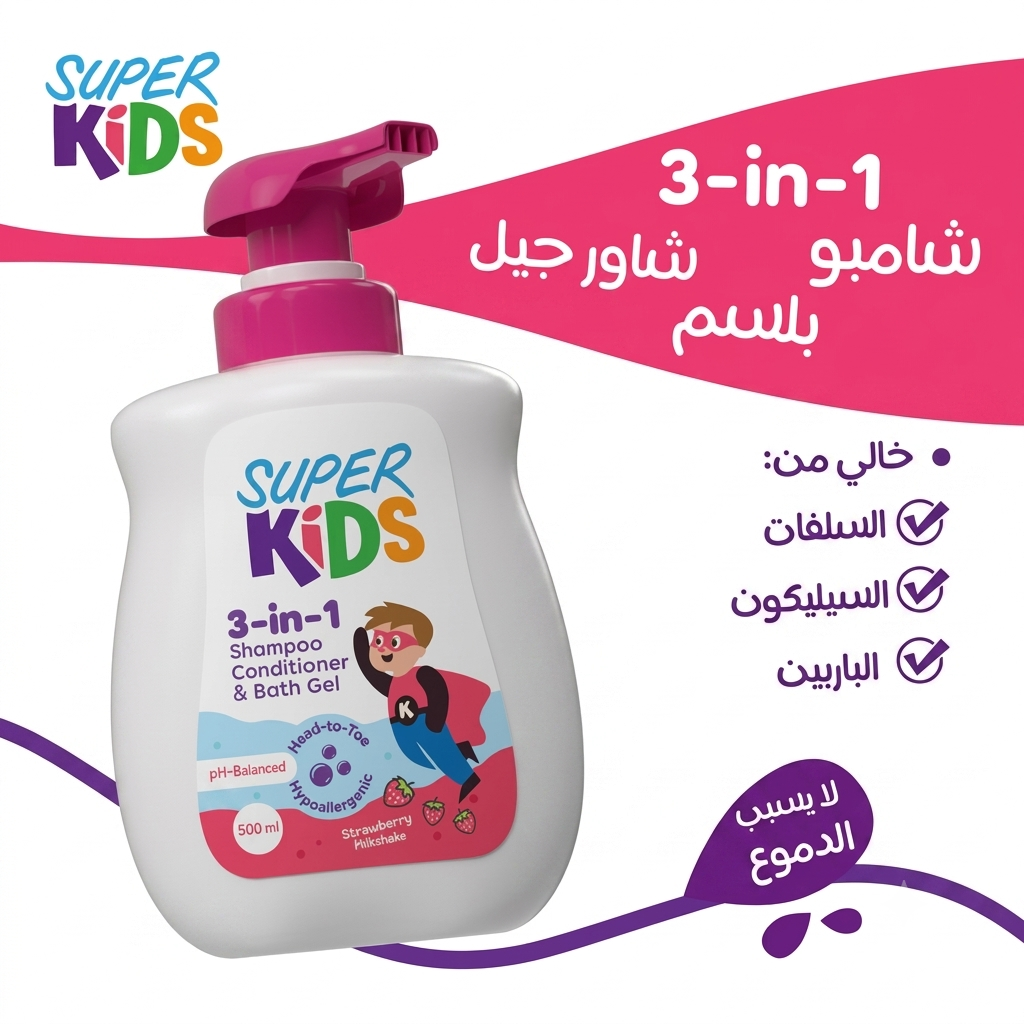 SUPER KIDS 3IN1-1 SHAMPOO +CONDITIONER & BATH GEL