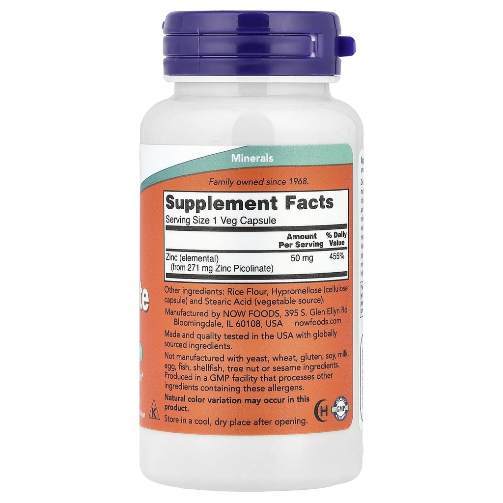 NOW ZINC PICOLINATE 50MG 120 CAPS.