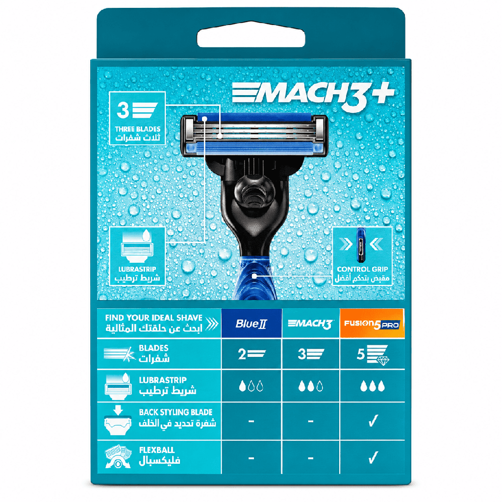 Gillette Mach 3 Razor, 3 bladed, 2 Count Blades Refills