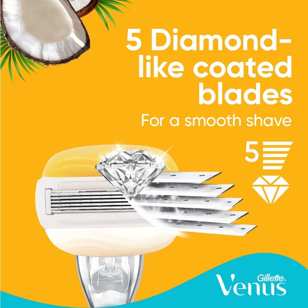 Gillette Venus Comfort Glide Olay Razor 5 Bladed + 2 Count Blades Refill
