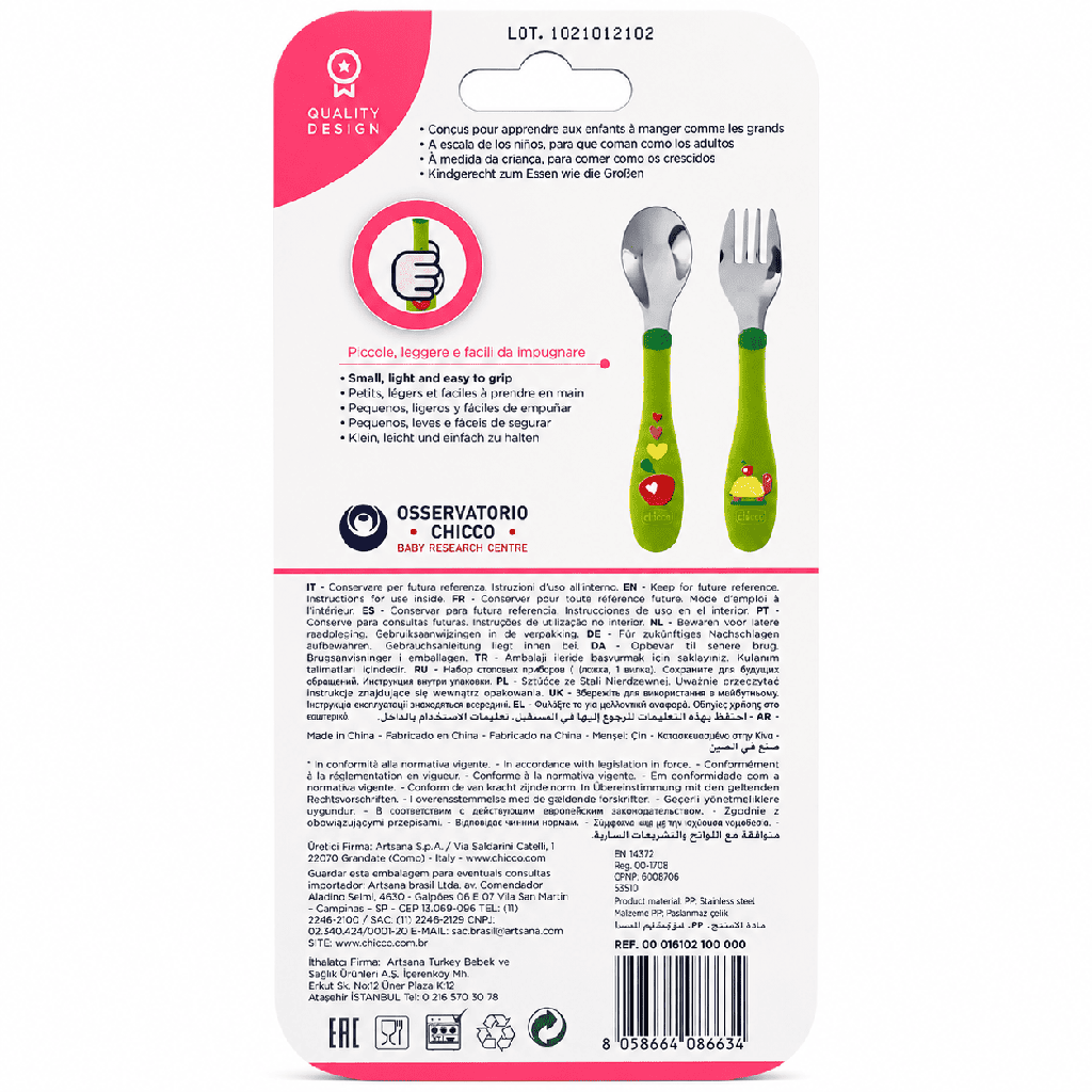 Chicco Stainless Steel Cutlery 18M+Green