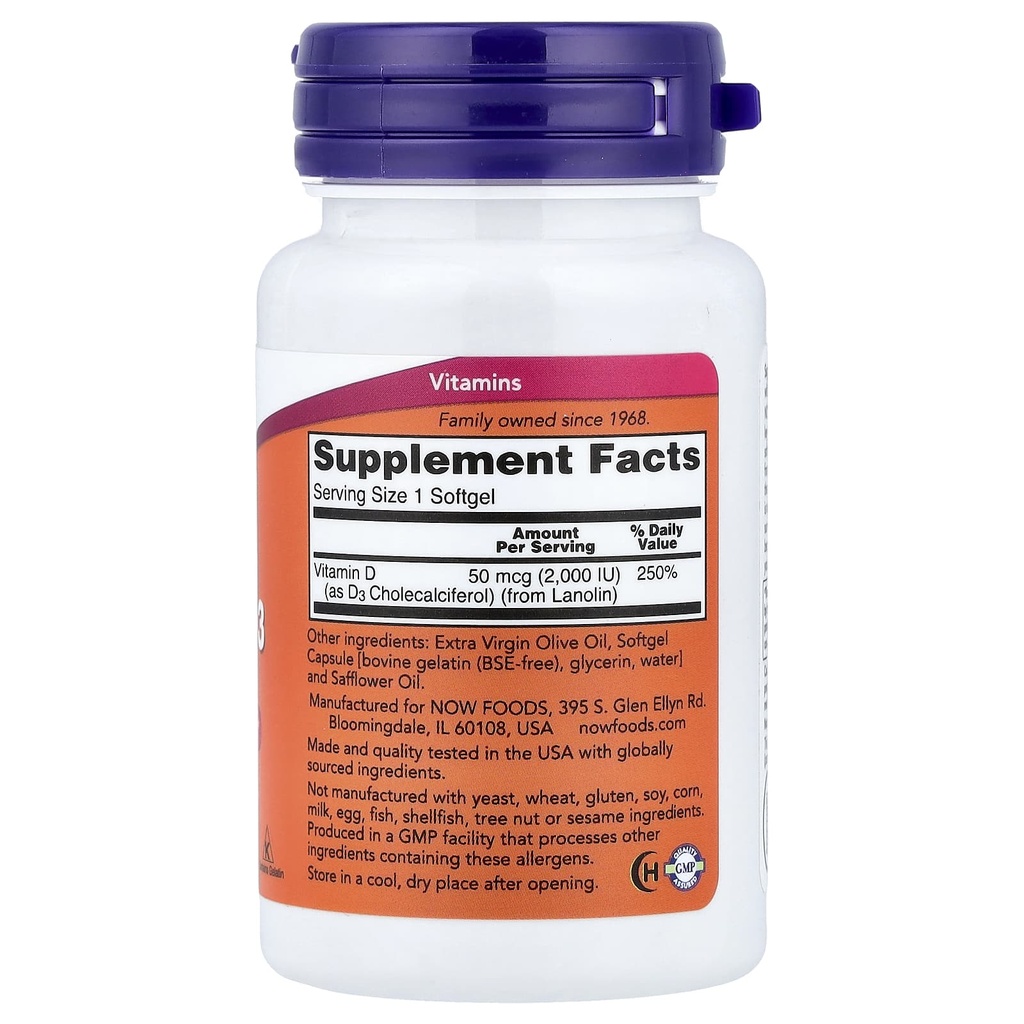 NOW VITAMIN D 3-2000 IU-120 CAPS.
