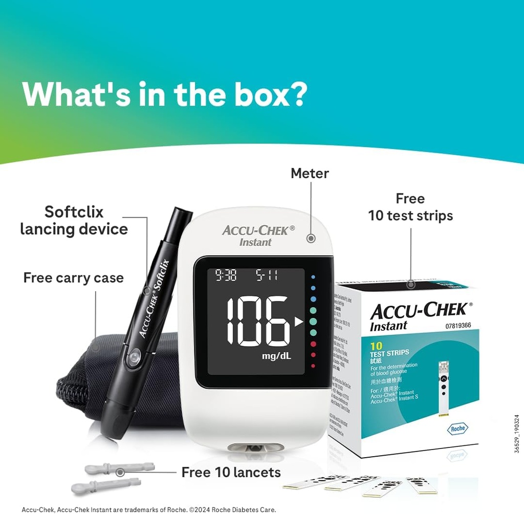 Accu Chek Instant glucometer with 10 Test Strips Free