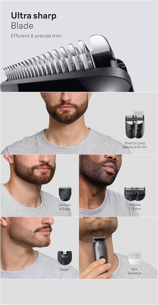 Braun All In One Series 3 8 In 1 Rechargeable Wet and Dry Hair Trimmer, Black - AIO3540