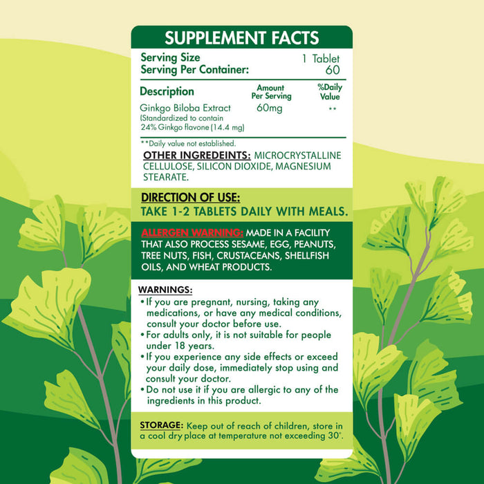 ORGANIC NATION GINKGO BILOBA 60 TABS 
