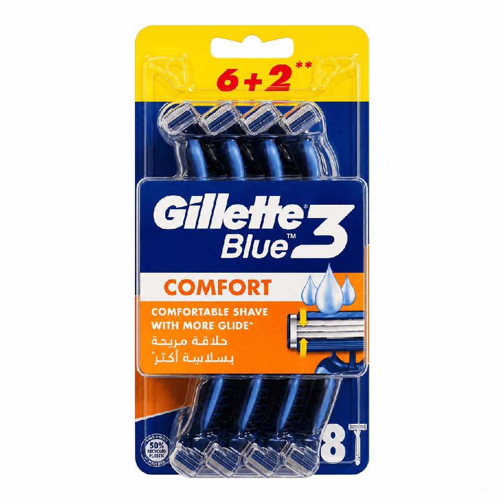 Gillette Blue3 Comfort Men's Disposable Razors – Pack of 6+2