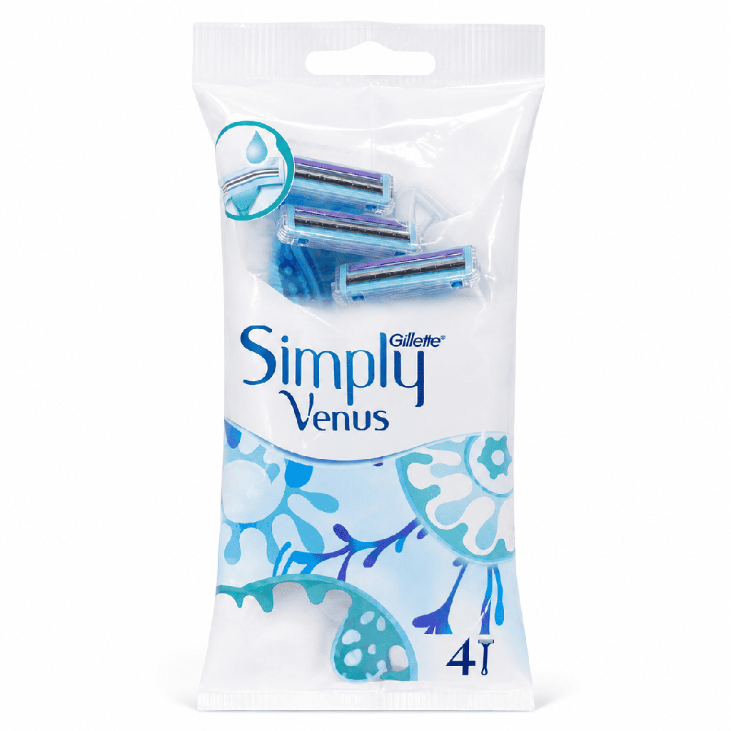 Gillette Simply Venus Women’s Disposable Razors, Pack of 4