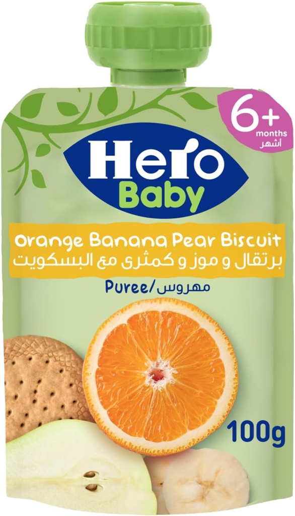HERO BABY ORANGE BANANA PEAR BISCUIT PUREE 6+ 100 G