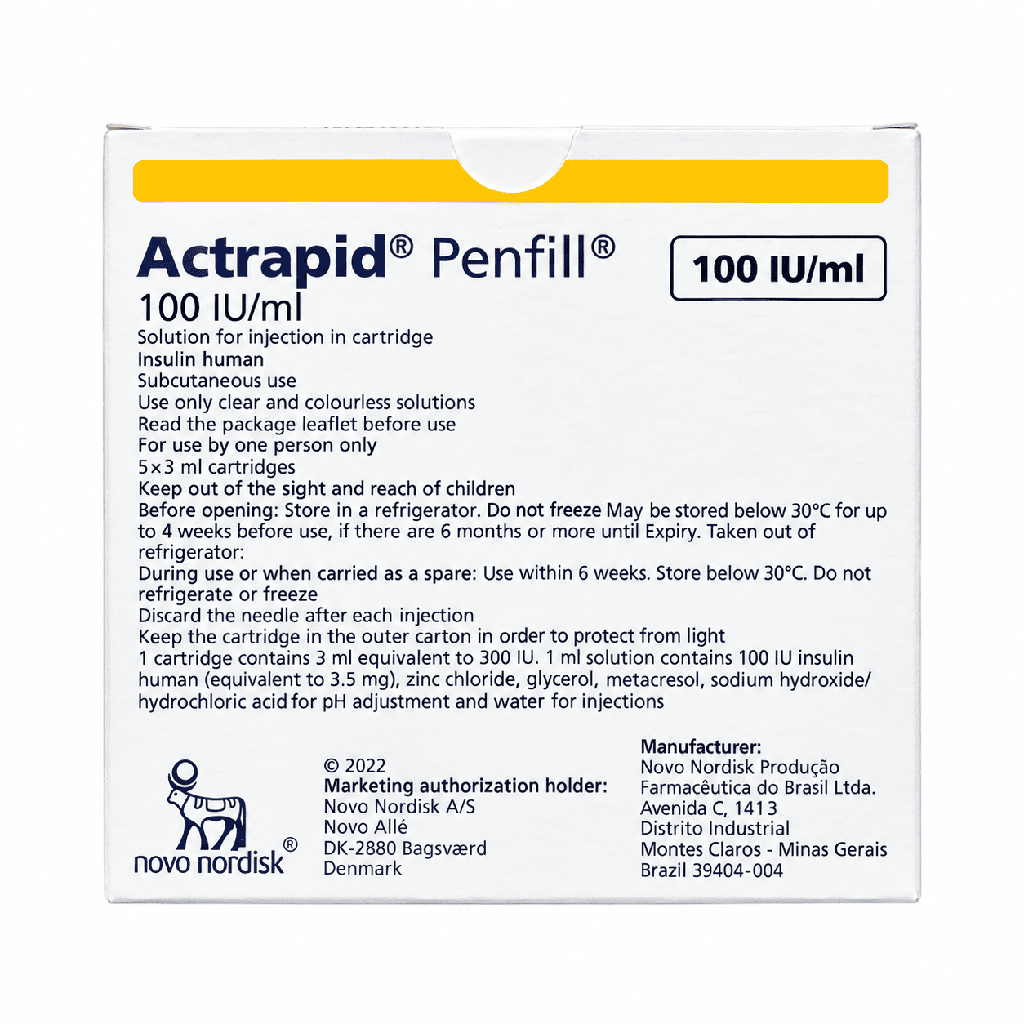 Actrapid Penfill 100 IU/ml 5 cartridges 3 ml (Fridge)