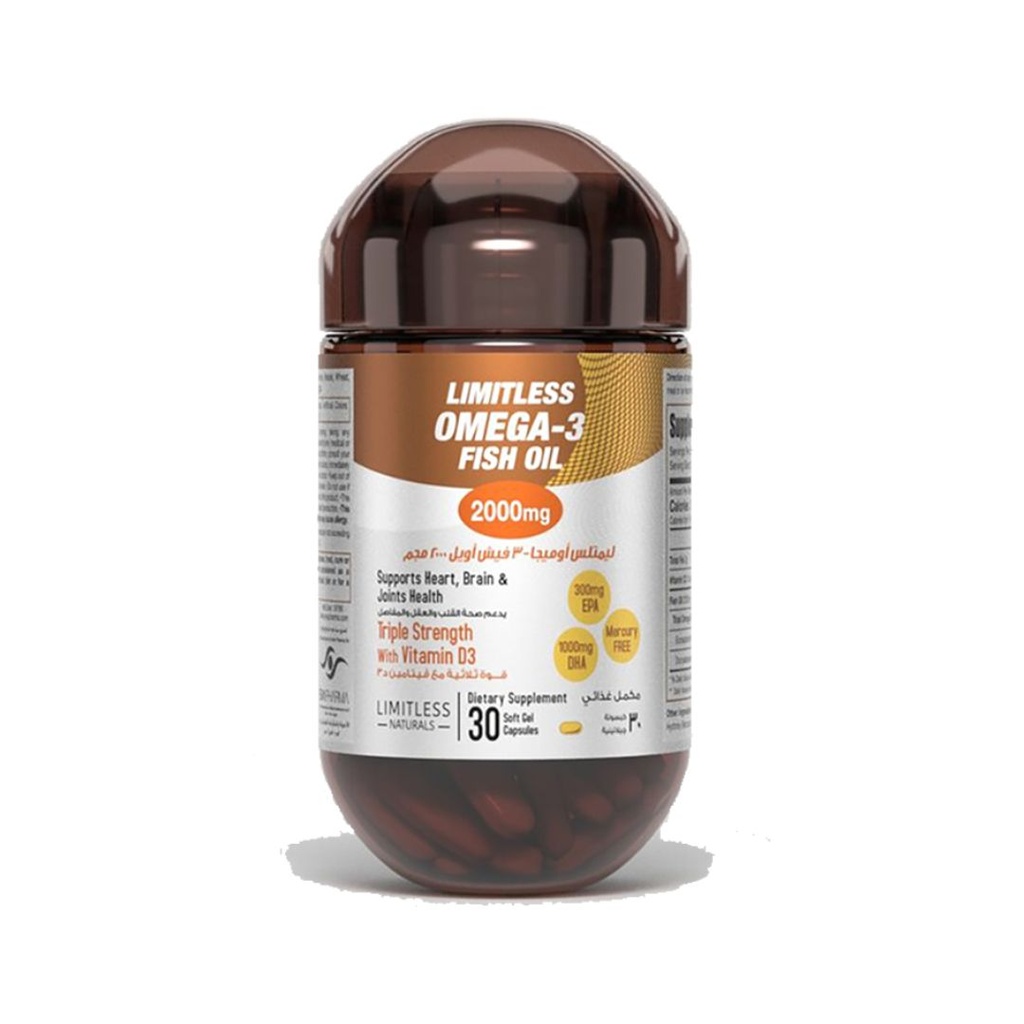Limitless Naturals Omega 3 Fish Oil (2000mg, 30 Cap)