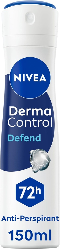 بخاخ نيفيا ديرما كونترول ديفيند إكسترا كومفورت المضاد للتعرق، 150 مل، مع حمض الهيالورونيك النقي وبروفيتامين B5، حماية تدوم 72 ساعة