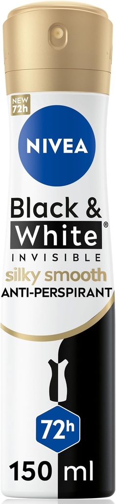 NIVEA Antiperspirant Spray for Women, 72h Protection, Black & White Invisible Silky Smooth Shaving, 150ml