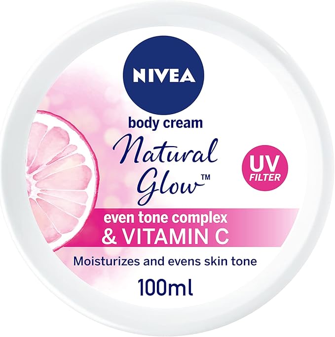 NIVEA Natural Glow Body Cream, Even Tone Complex & Vitamin C, All Skin Types, Jar 100ml