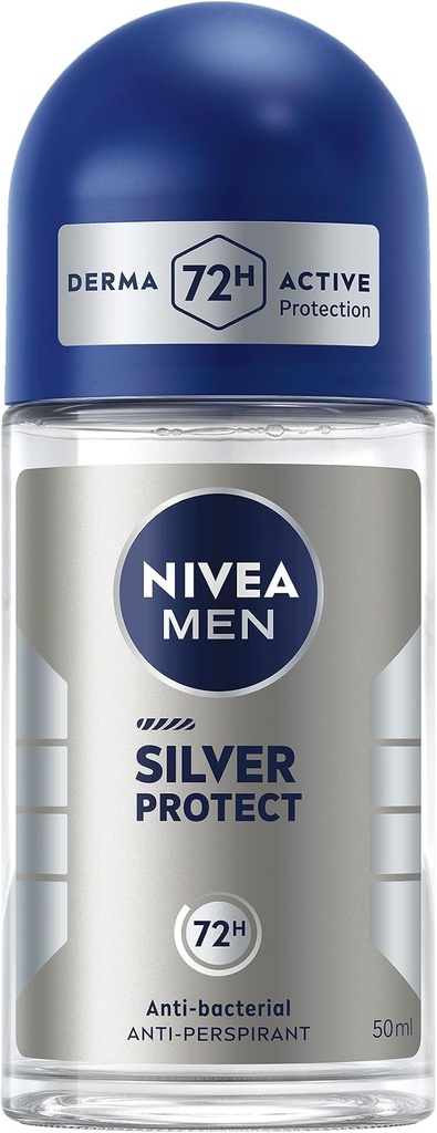 NIVEA MEN Silver Protect, Antiperspirant for Men, Antibacterial Protection, Roll-on 50ml