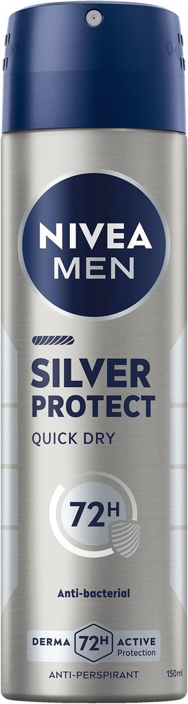 NIVEA MEN Antiperspirant Spray for Men, Silver Protect Antibacterial Protection, 150ml