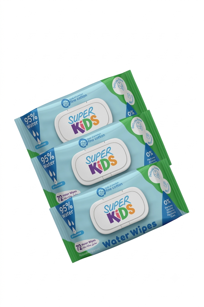 SUPER KIDS 72 WATER WIPES 3Pices offer