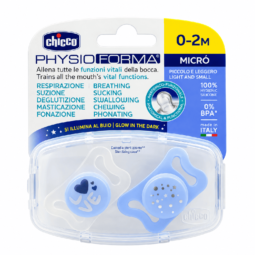 Chicco Micro Soother 0–2 Months (2 Pcs) – Blue