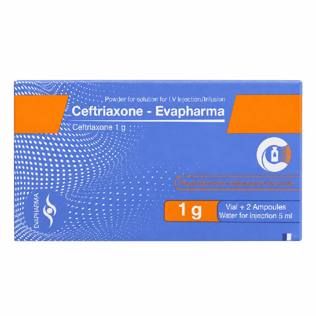 Ceftriaxone - Evapharma 1 g IV Vial