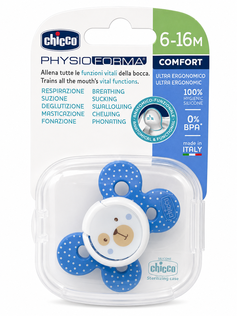 Chicco PhysioForma Comfort Baby Soother - Blue , 6-16 M 