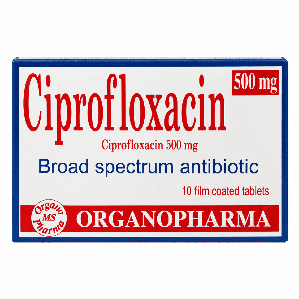 Ciprofloxacin 500 mg 10 Film Coated Tablets ( Organo Pharma )