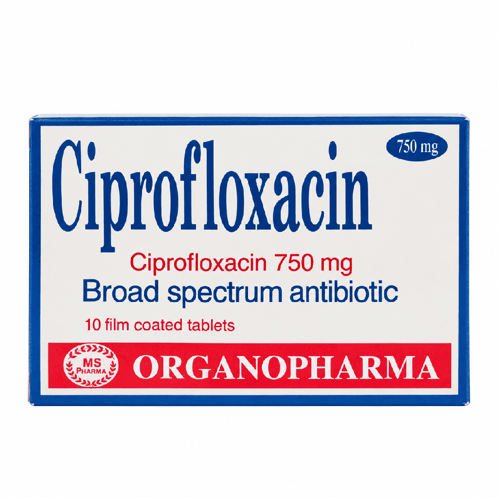 Ciprofloxacin 750 mg 10 Film Coated Tablets ( Organo Pharma )