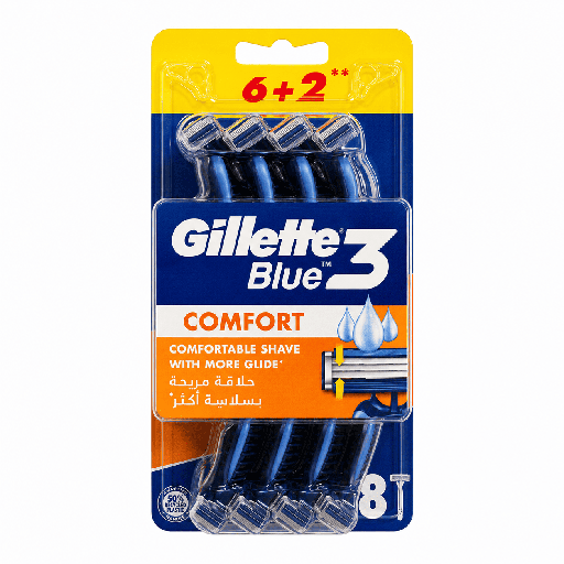 Gillette Blue3 Comfort Men's Disposable Razors – Pack of 6+2
