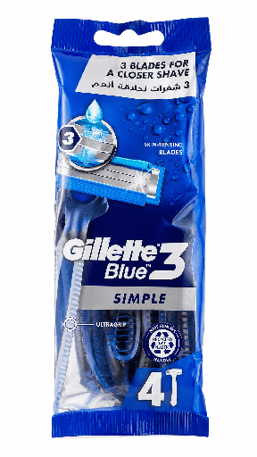 Gillette Blue3 simple disposable razor for men - 4 pieces