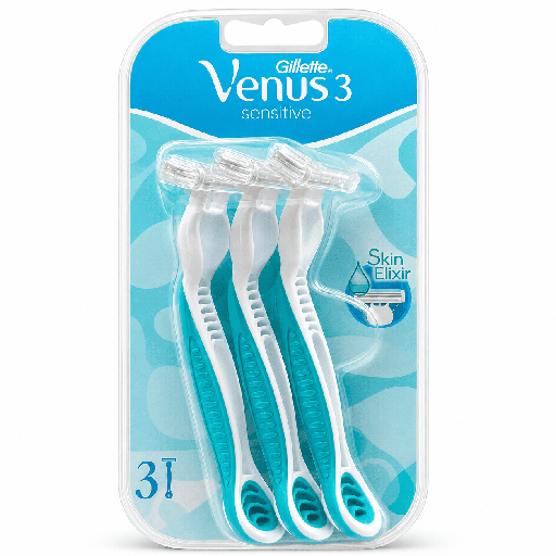 Gillette Venus 3 Sensitive Disposable Razor for Women - 3 Pieces