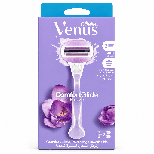 Gillette Venus Comfort Glide Breeze 2-in-1 Razor Handle For Women With 2 Blade Refills