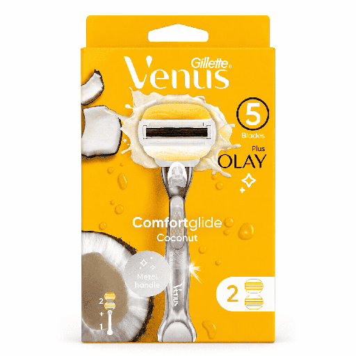 Gillette Venus Comfort Glide Olay Razor 5 Bladed + 2 Count Blades Refill