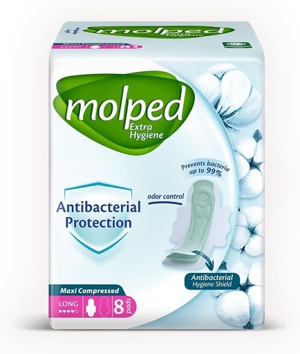 Molped Antibacterial Maxi Compressed Long Pads - 8 Pads
