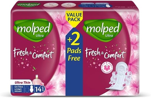 Molped Ultra Comfort and Freshness Sanitary Pads – Extra Long – 14 Pads