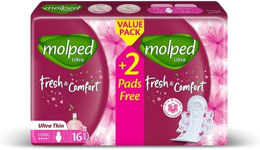 MOLPED Ultra Thin Fresh&Comfort Long 16Pads + 2 Pads Free