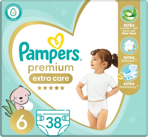 Pampers Premium EXTRA CARE Diapers, Size 6, 38 Baby Diaper