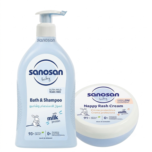 SANOSAN NAPPY RASH CREAM150 ML+ SANOSAN BATH & SHAMPOO 500 ML