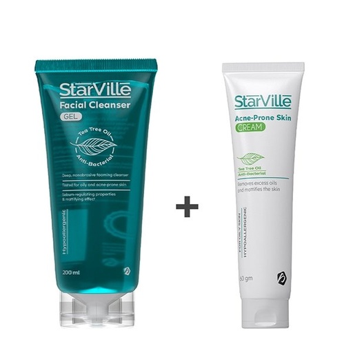 starville facial cleanser gel 200ml+acne cream 60 gm