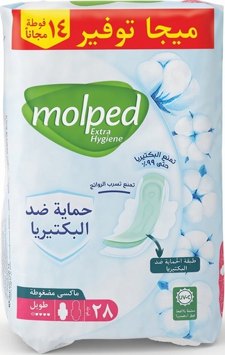 Molped Antibacterial Maxi Compressed Long Pads - 28 Pads