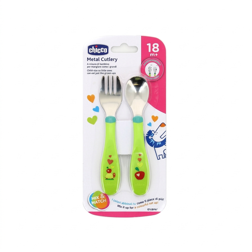 Chicco Stainless Steel Cutlery 18M+Green
