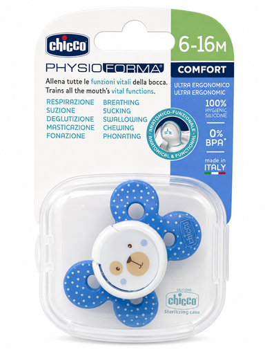 Chicco PhysioForma Comfort Baby Soother - Blue , 6-16 M 